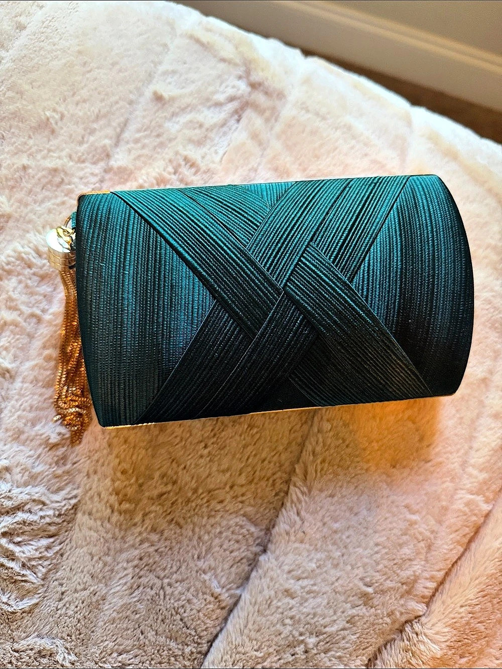 Green Gold-Tone Tassel Clutch